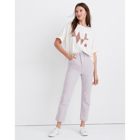 Madewell Denim - Madewell The Momjean Overdyed Edition High Rise Acid Wash Rigid Denim Lilac Pink